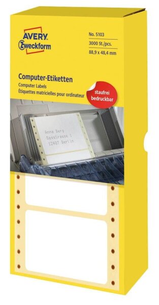 3.000 AVERY Zweckform Computer-Endlosetiketten 5103 weiß 88,9 x 48,4 mm