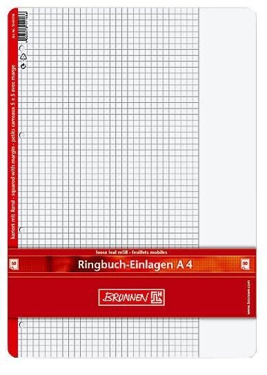 BRUNNEN Ringbucheinlagen A4 kariert, 50 Blätter