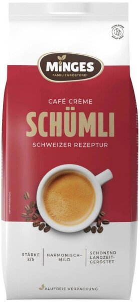 MINGES CAFFÈ CREMÉ Schümli Kaffeebohnen, Arabica- und Robustabohnen mild, 1 kg