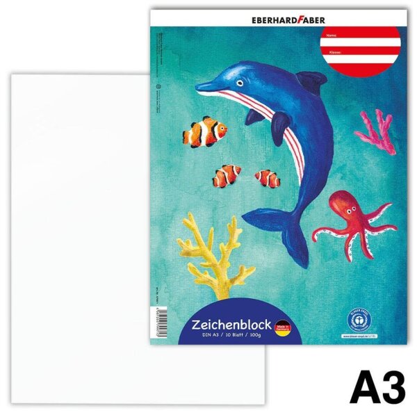 EBERHARD FABER Zeichenblock DIN A3 100 g/qm, 10 Blatt, 1 Block