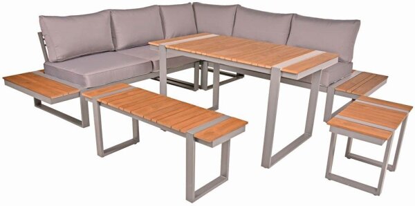 Garden Pleasure Loungegruppe AUREA grau, silber Kunststoff, Metall, 15-teilig
