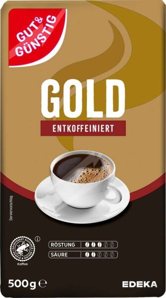 GUT&GÜNSTIG GOLD entkoffeiniert  Kaffee, gemahlen, Arabicabohnen 500 g