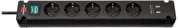 brennenstuhl Bremounta USB-A 5-fach Steckdosenleiste mit Schalter 3,0 m schwarz mit USB-Buchse