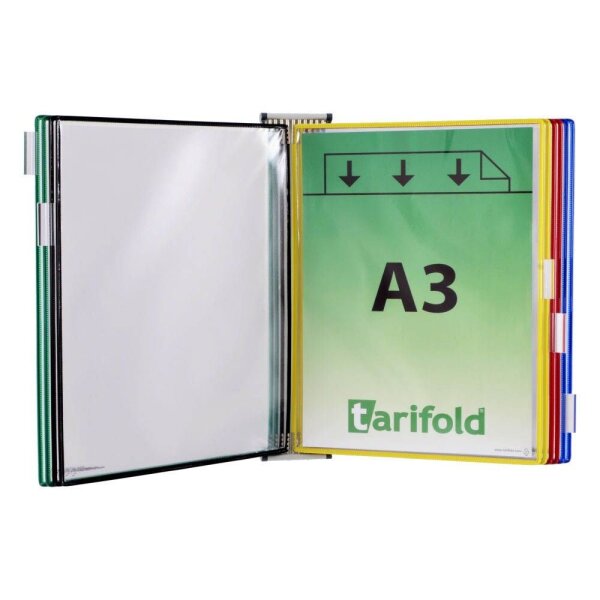 tarifold Wand-Sichttafelsystem 418109 DIN A3 farbsortiert mit 10 St. Sichttafeln, 1 St.