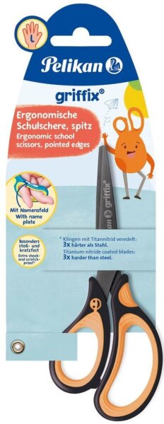 Pelikan Linkshänder-Papierschere griffix® schwarz-orange 14,0 cm