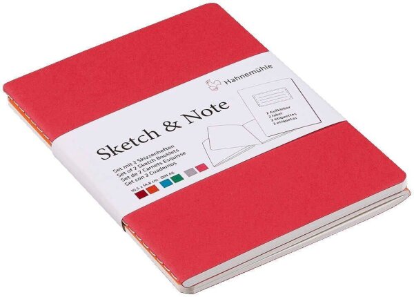 HAHNEMÜHLE Notizbücher DIN A6 blanko, cerise/paprika Softcover 40 (2x 20) Seiten, 2 St.