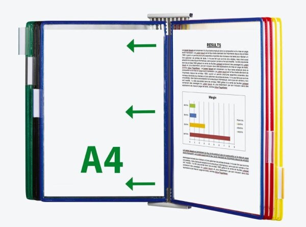 tarifold Wand-Sichttafelsystem 427109 DIN A4 farbsortiert mit 10 St. Sichttafeln, 1 St.