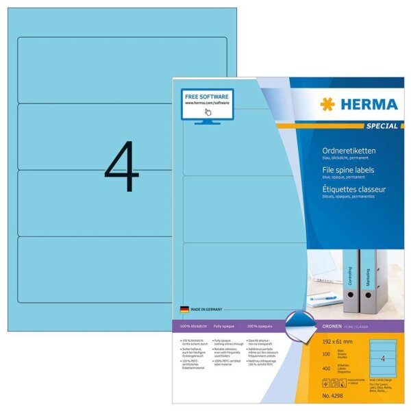 HERMA Ordneretiketten 4298 blau, 100 Blatt