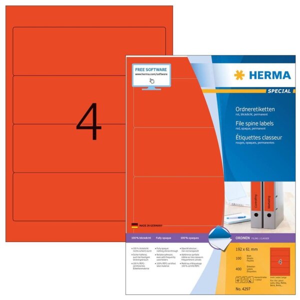HERMA Ordneretiketten 4297 rot, 100 Blatt