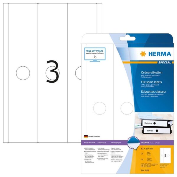 HERMA Hängeordneretiketten 5167 weiß, 25 Blatt