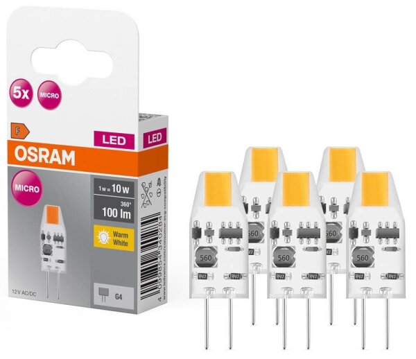 OSRAM LED-Lampe Base PIN MICRO GU4 1 W klar, 5 St.