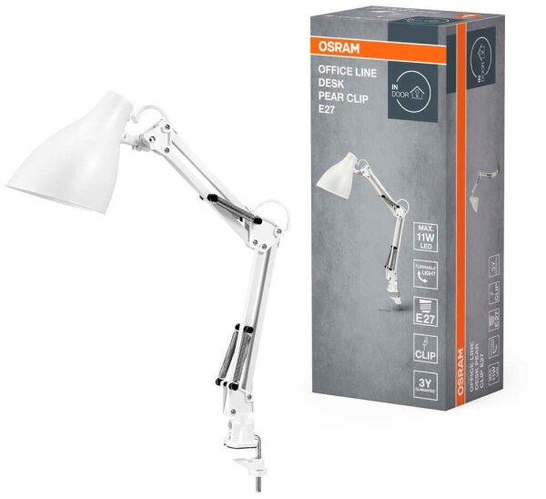 OSRAM Office Line Desk Pear Clip E27 LED Schreibtischlampe weiß 11 W mit Tischklemme