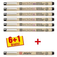 6 + 1 GRATIS: Sakura Pigma Micron Fineliner-Set schwarz,...