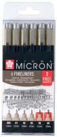 4 + 2 GRATIS: Sakura Pigma Micron Fineliner schwarz 0,2 +...