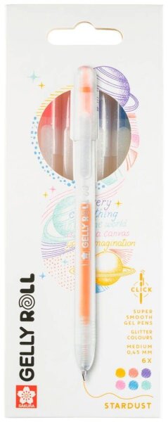 Sakura Gelly Roll Retractable Classic Gelschreiber transparent 0,45 mm, Schreibfarbe: farbsortiert, 6 St.