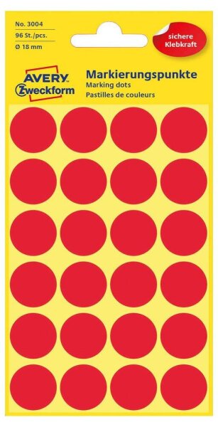 AVERY Zweckform Klebepunkte 3004 rot Ø 18,0 mm, 96 St.