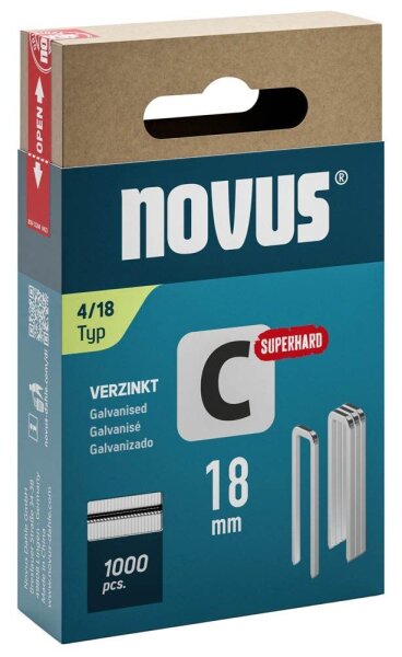 novus Tackerklammern Schmalrücken superhart 4/18, 1.000 St.