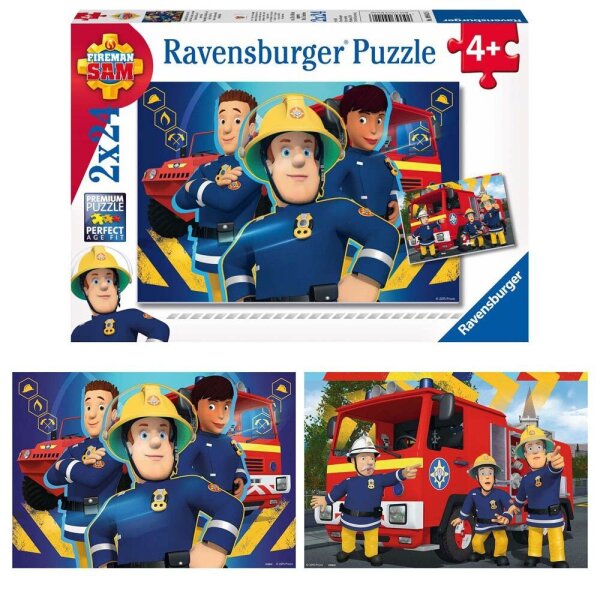 Ravensburger Feuerwehrmann Sam Sam hilft dir in der Not Puzzle, 2 x 24 Teile