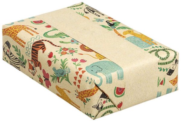 JUNG SCHÖNER VERPACKEN Geschenkpapier Oase Dschungeltiere mehrfarbig beidseitig bedruckt, 20,0 m