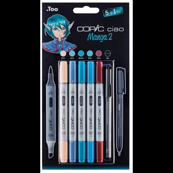 COPIC® Ciao Manga 2 Layoutmarker-Set farbsortiert 1,0 + 6,0 mm, 6 St.