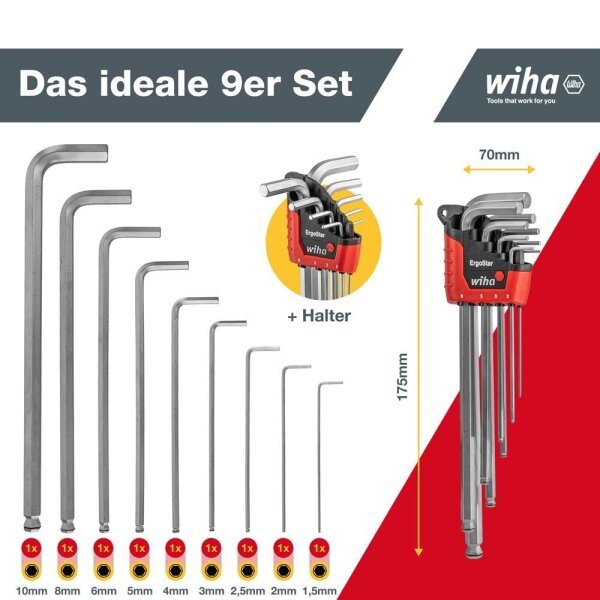 Wiha Sechskantschlüssel-Satz MagicRing® 43851 9-tlg.