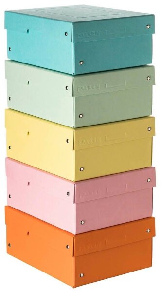 FALKEN PURE Aufbewahrungsbox 1250 Blatt pastellorange, pastellblau, pastellrosa, pastellgrün, pastellgelb 18,0 x 25,0 x 10,0 cm, 5 St.