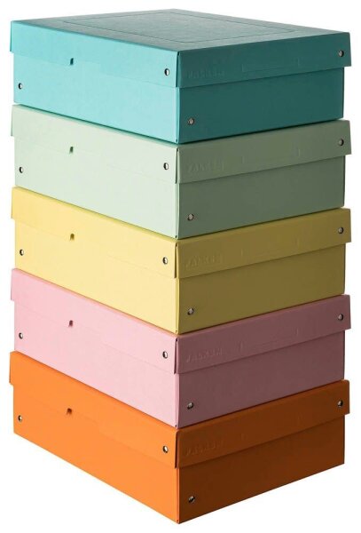 FALKEN PURE Aufbewahrungsbox 1250 Blatt pastellorange, pastellblau, pastellrosa, pastellgrün, pastellgelb 24,0 x 32,0 x 10,0 cm, 5 St.