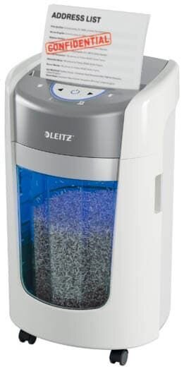 LEITZ IQ OptiMax Home Office 225 Aktenvernichter mit Partikelschnitt P-5, 2 x 15 mm, bis 6 Blatt, weiß