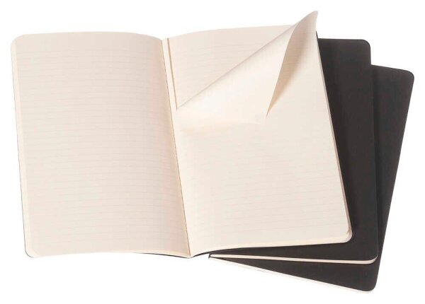 MOLESKINE Notizbücher Cahier ca. DIN A6 liniert, schwarz Softcover 64 Seiten, 3 St.