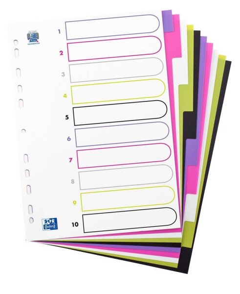 OXFORD Ordnerregister myColour DIN A4 Vollformat blanko lila, pink, weiß, grün, schwarz 10-teilig, 1 Satz