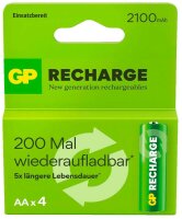 GP Akkus Recharge Ni-MH Mignon AA 2.100 mAh, 4 St.