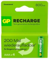 GP Akkus Recharge Ni-MH Micro AAA 800 mAh, 4 St.