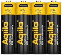 Aqiila® USB-Akkus mit Ladekabel USB-C Li-Ion Mignon...