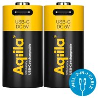 Aqiila® USB-Akkus mit Ladekabel USB-C Li-Ion CR123A...