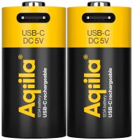 Aqiila® USB-Akkus mit Ladekabel USB-C Li-Ion CR123A...