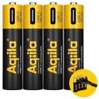 Aqiila® USB-Akkus mit Ladekabel USB-C Li-Ion Mignon...