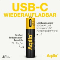 Aqiila® USB-Akkus mit Ladekabel USB-C Li-Ion Mignon AA 600 mAh, 4 St.