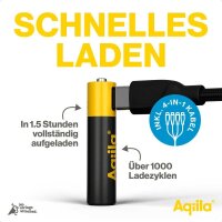 Aqiila® USB-Akkus mit Ladekabel USB-C Li-Ion Mignon AA 600 mAh, 4 St.