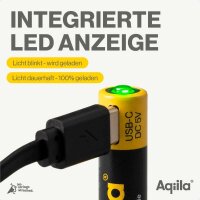 Aqiila® USB-Akkus mit Ladekabel USB-C Li-Ion Mignon AA 600 mAh, 4 St.
