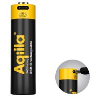 Aqiila® USB-Akku mit Ladekabel USB-C Li-Ion 18650...