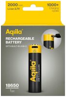 Aqiila® USB-Akku mit Ladekabel USB-C Li-Ion 18650 2.000 mAh, 1 St.