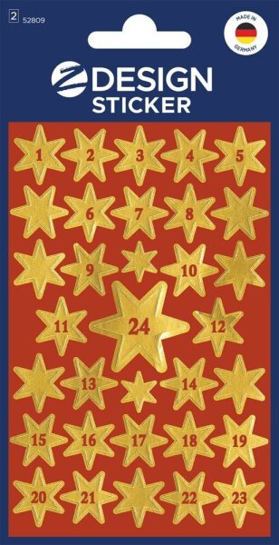 AVERY Zweckform Klebenummern Sterne mit Zahlen 1-24, gold, 66 Etiketten