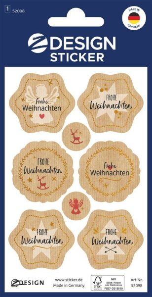 AVERY Zweckform Aufkleber Frohe Weihnachten, braun, 8 Etiketten