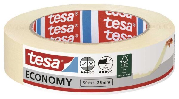 tesa ECONOMY Kreppband beige 25,0 mm x 50,0 m 1 Rolle