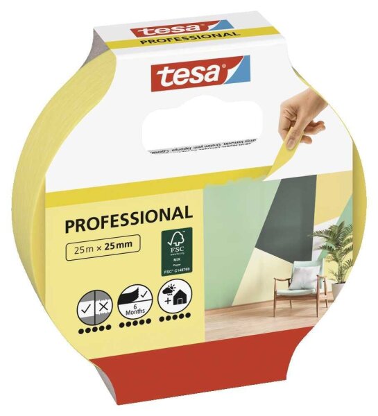 tesa PROFESSIONAL Malerband gelb 25,0 mm x 25,0 m 1 Rolle