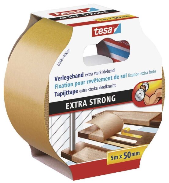 tesa EXTRA STRONG doppelseitiges Klebeband 50,0 mm x 5,0 m, 1 Rolle