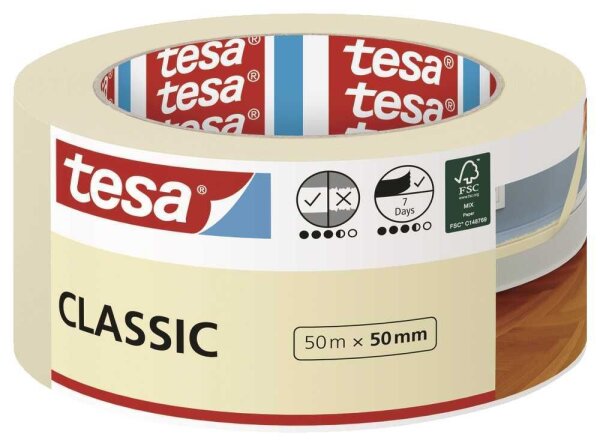 tesa CLASSIC Kreppband beige 50,0 mm x 50,0 m 1 Rolle