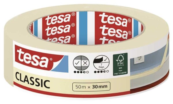 tesa CLASSIC Kreppband beige 30,0 mm x 50,0 m 1 Rolle