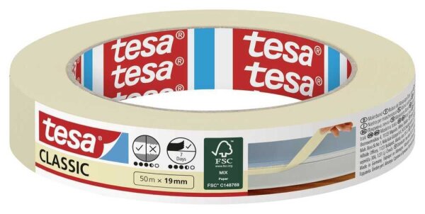 tesa CLASSIC Kreppband beige 19,0 mm x 50,0 m 1 Rolle