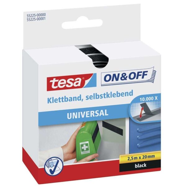 tesa Klettband ON & OFF® schwarz, 1 Rolle
